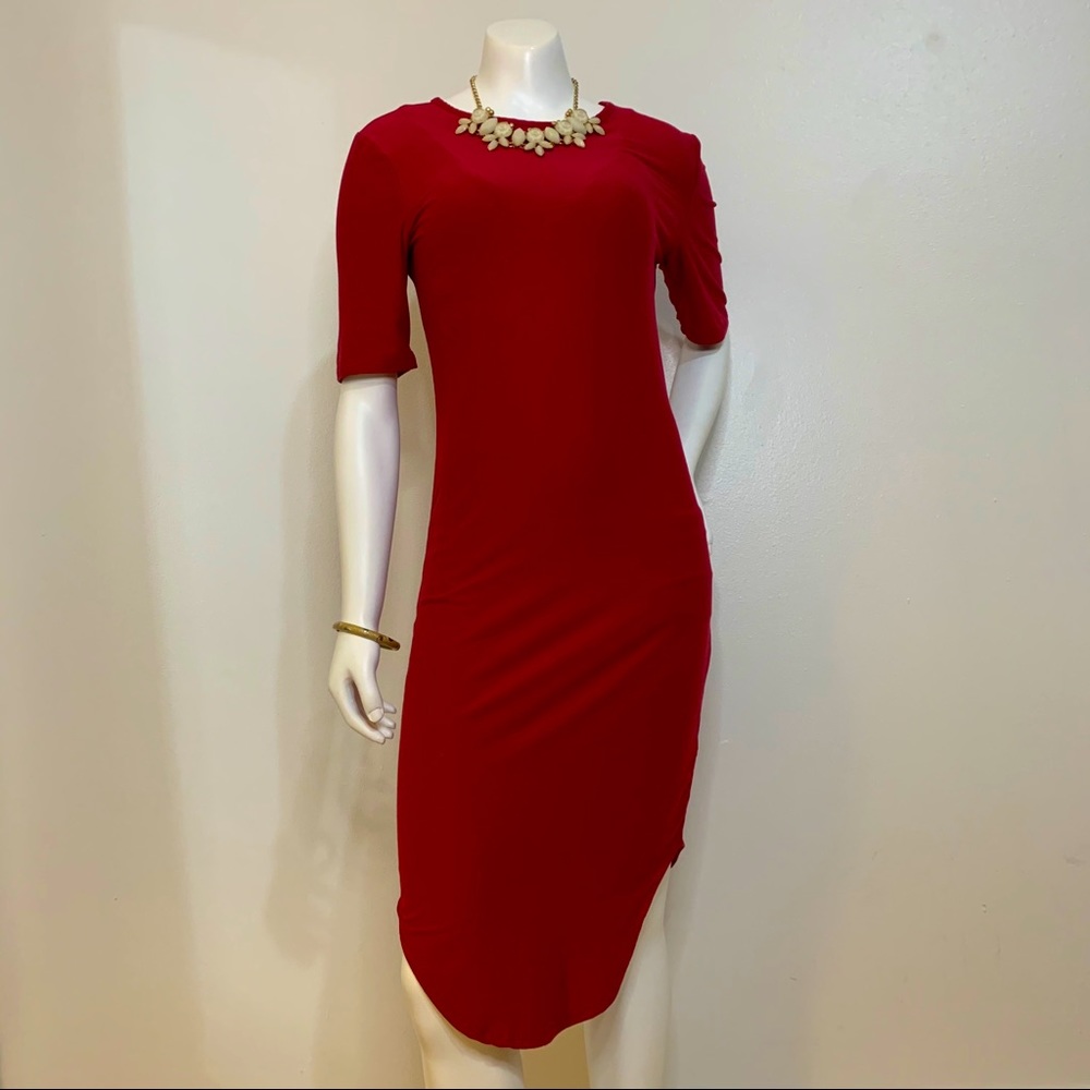 DEREK HEART 3/4 Sleeve Midi Deep Pink Dress Sz S